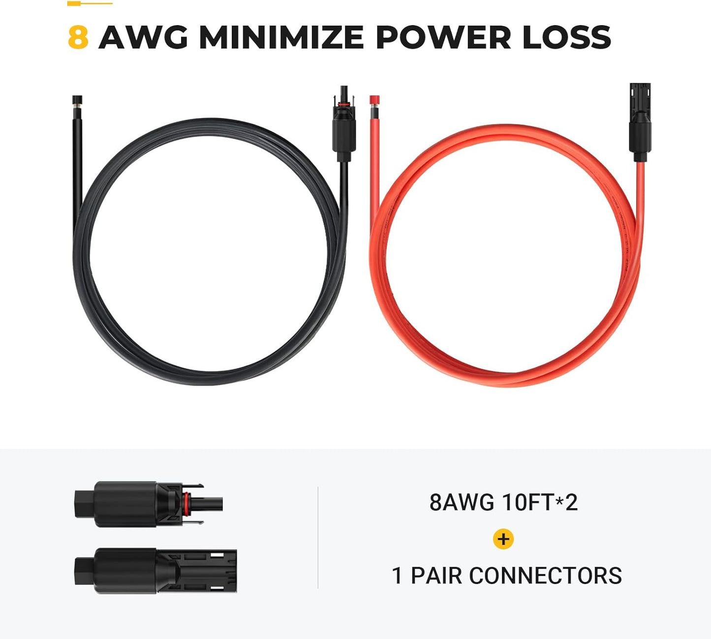 BougeRV 10 Feet 8AWG Solar Extension Cable with Female and Male Connector with Extra Pair of Connectors Solar Panel Adaptor Kit Tool (10FT Red + 10FT Black)