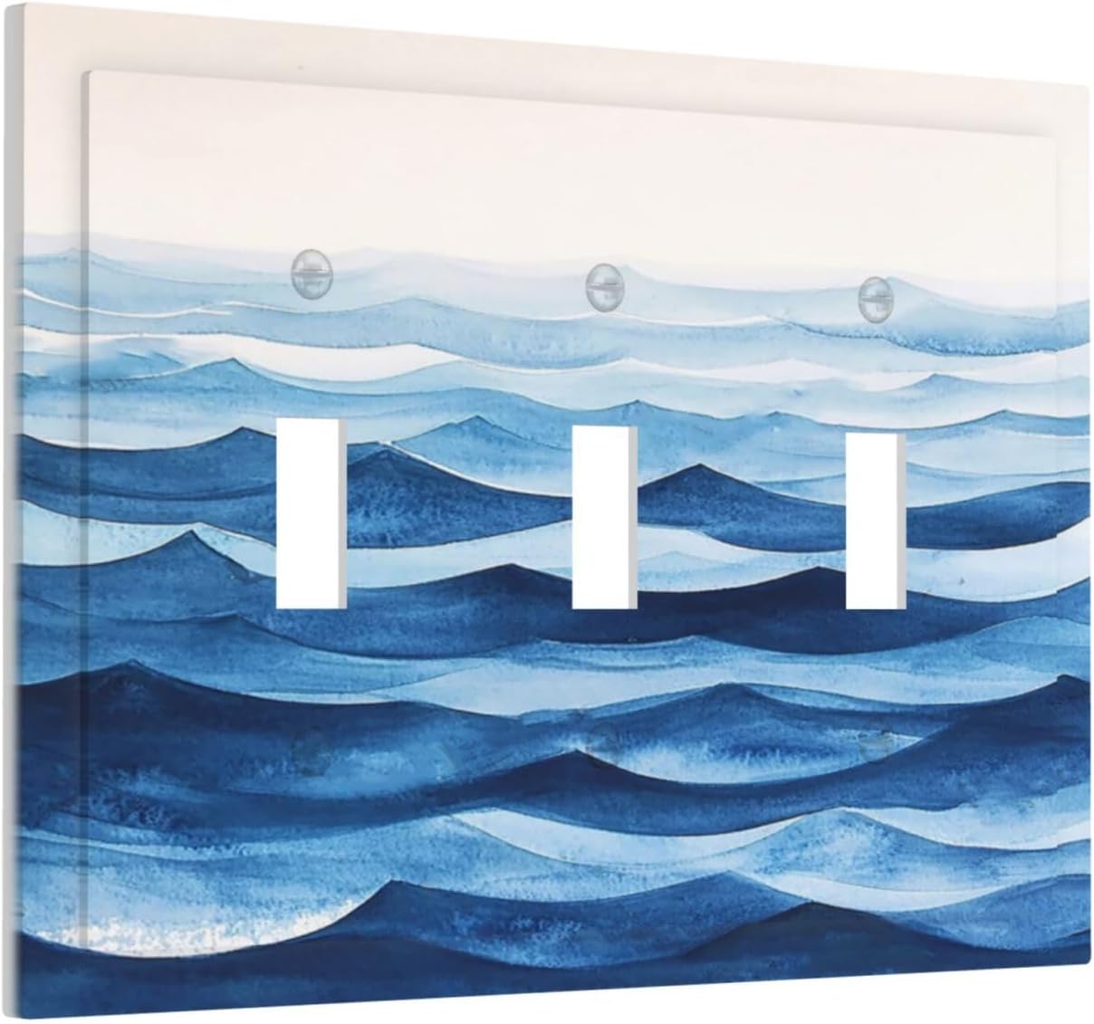 Decorative Light Switch Cover Plate Blue Watercolor Textured Abstract Ocean Wave 3 Gang Wall Plate Triple Toggle Switch Plate Covers Electrical Outlet Cover for Bedroom living Room Decor