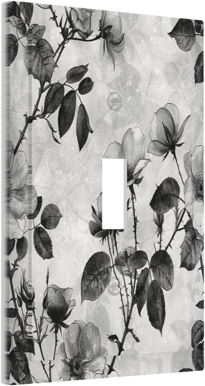 Decorative Light Switch Cover Black Breezy Watercolor Garden Floral 1 Gang Single Toggle Device Electrical Faceplate Switchplates Decorator Outlet Wall Plate for Bedroom Home Decor