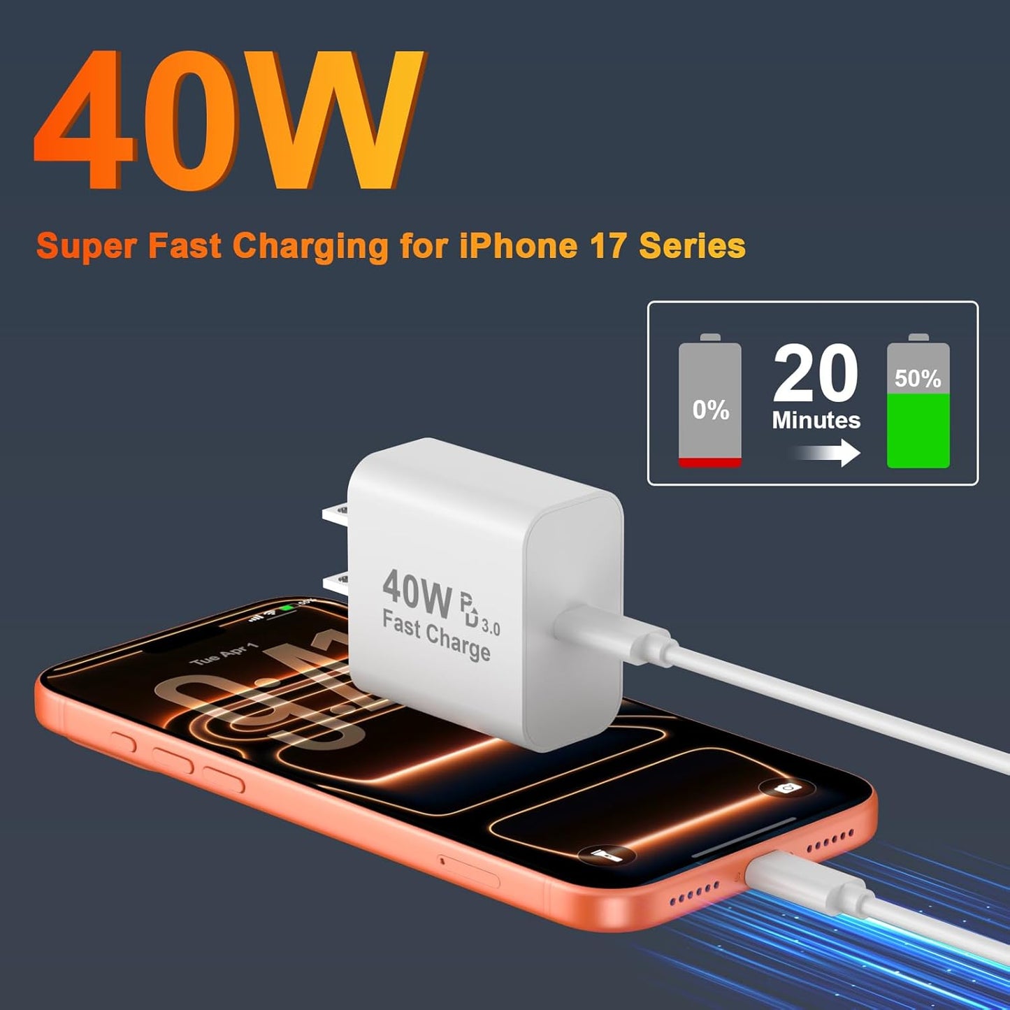 iPhone 17 16 15 Pro Max Charger Fast Charging, 40W USB C iPhone 17 16 15 Fast Charger Block with 6FT Type C to C Charging Cable Cord for iPhone 17/17 Pro Max/17 Pro/Air/16/16 Pro Max/15/15 Pro Max