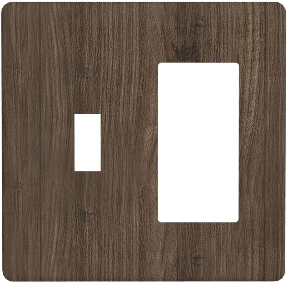 Outlet Covers Rustic Walnut Wood Grain 1 Toggle 1 Rocker Combo Light Switch Cover Plate Decorative Switch Plate Covers Electrical Wall Plate for Farmhouse Cabin Decor