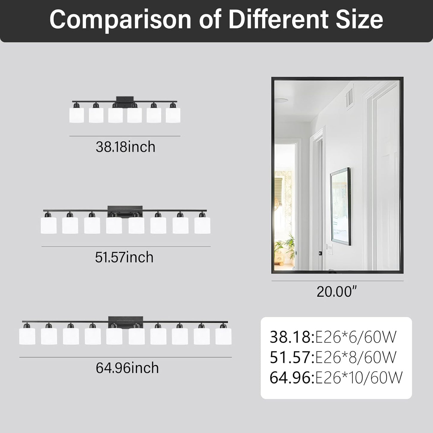 6-Light Black Vanity Lights for Bathroom, Modern Bathroom Vanity Lighting Fixtures Over Mirror, Bathroom Light Fixtures for Bathroom Mirror, Living Room, Hallway, Vanity Table, E26 Base