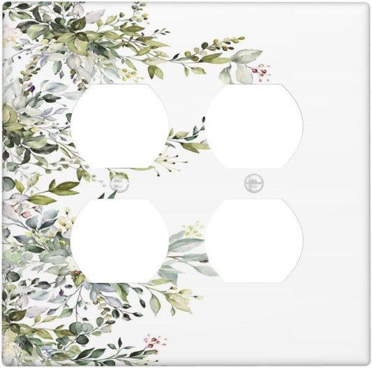 Decorative Outlet Covers Rustic Eucalyptus Leaves Green Leaf 2 Gang Wall Plate Double Duplex Light Switch Cover Switch Plate Covers for Country Bedroom Home Decor