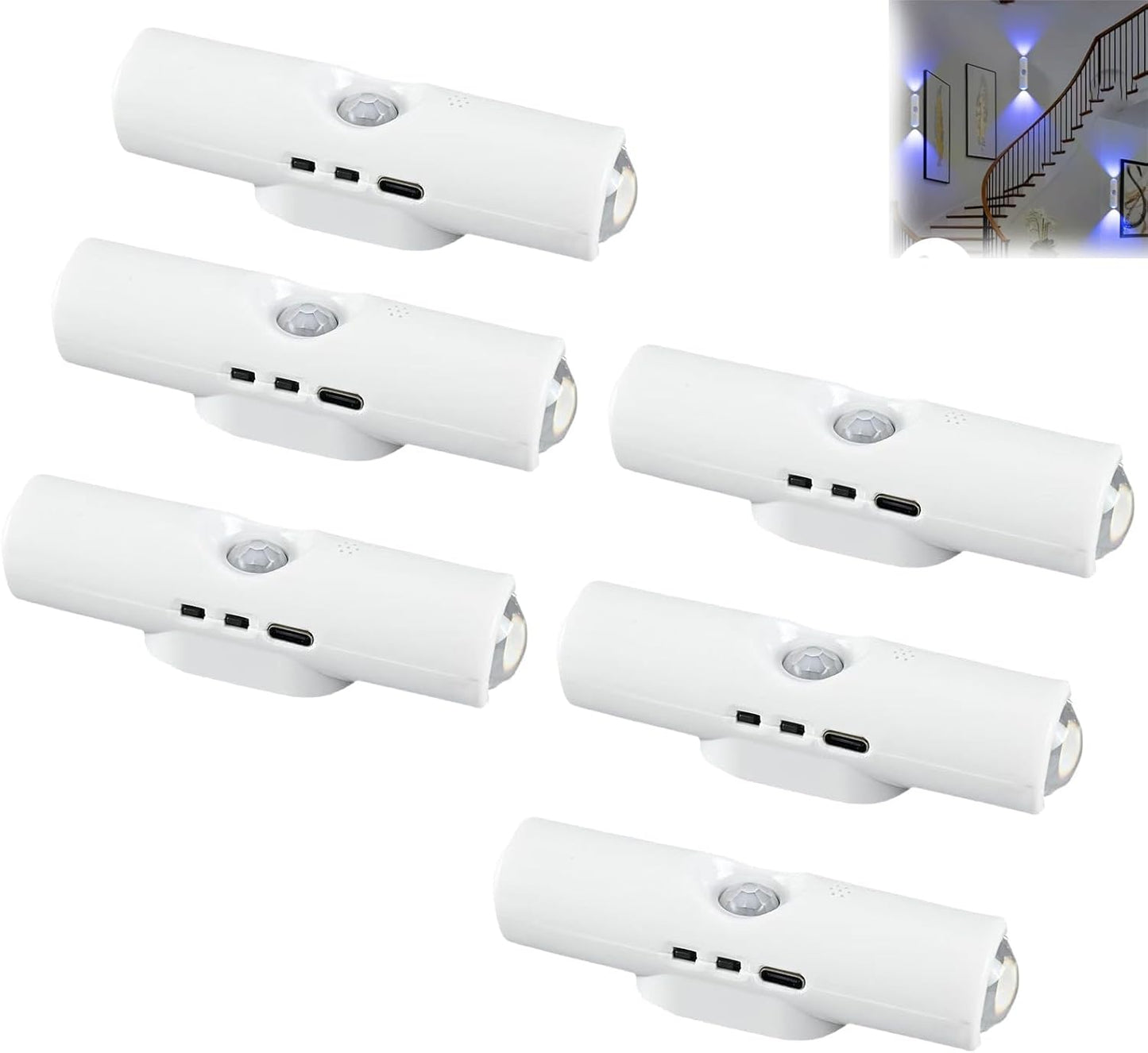 Rechargeable Smart LED Motion Sensor Ambient Light, Punch-Free Smart Sensor Magnetic Rechargeable LED Lights, Color Changing Motion Sensor Light for Stairs, Wardrobe, Cabinet (6, White-3 Colors)
