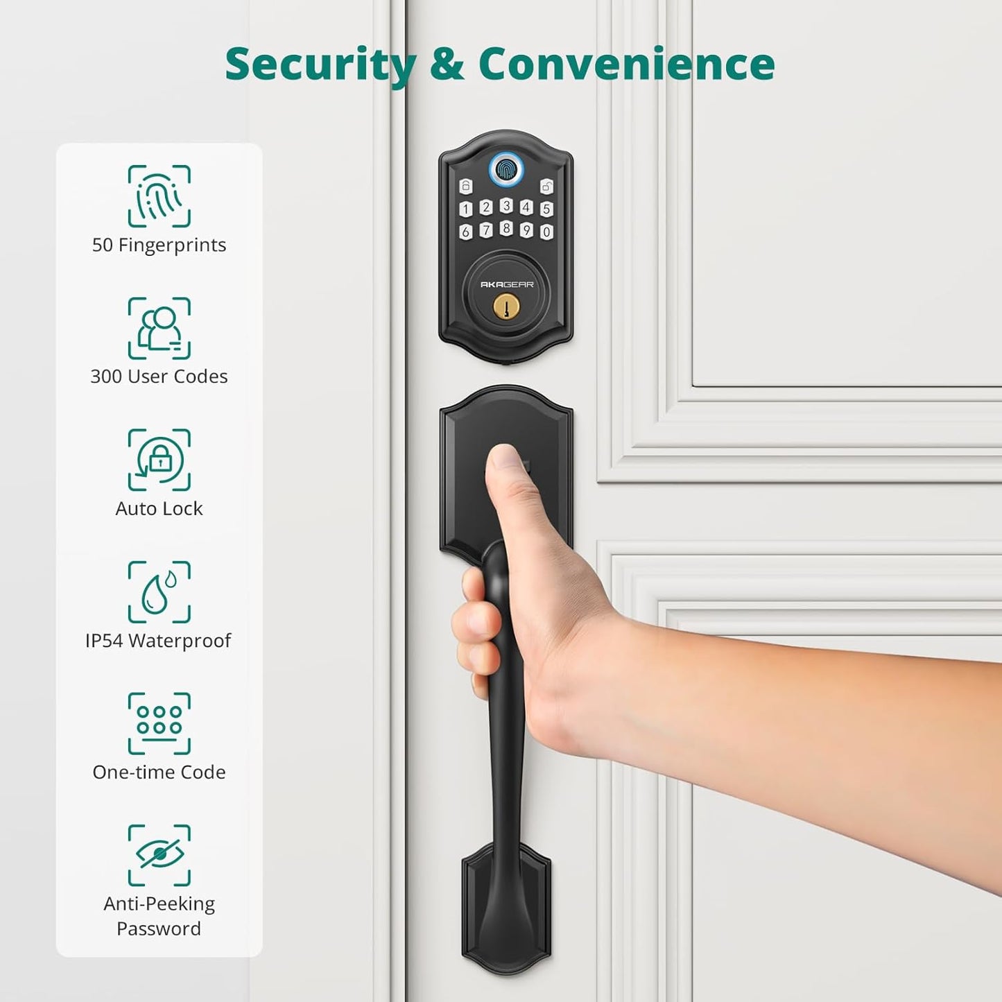 DS10 Keyless Entry Door Lock with Handle Set - Fingerprint DeadBolt, Electronic Keypad Deadbolt, Smart Locks for Front Door, Auto-Lock & One Touch Locking, Easy Installation - Matte Black