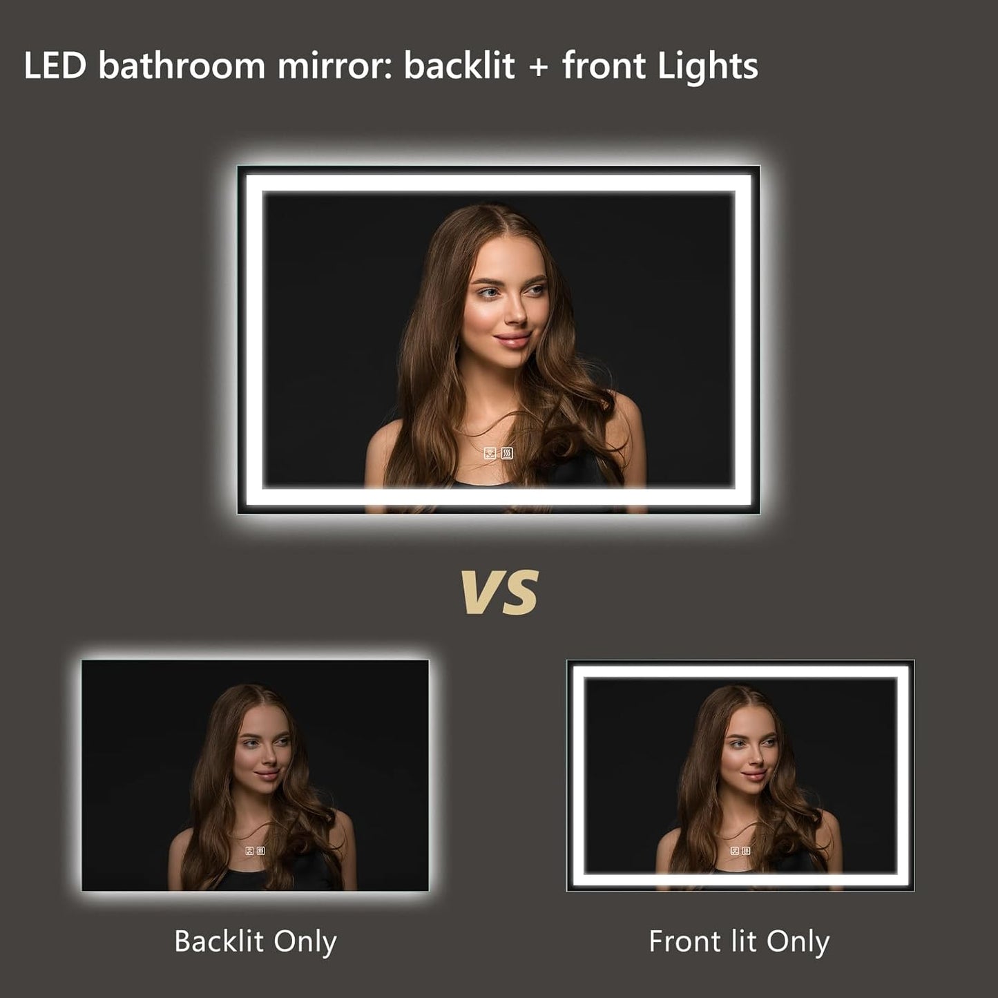 APRILSOUL 36x24 Inch LED Bathroom Mirror with Front and Backlit, Makeup Mirror with 3 Color Lights, Memory Function, Anti-Fog and Dimmable Light (Horizontal)