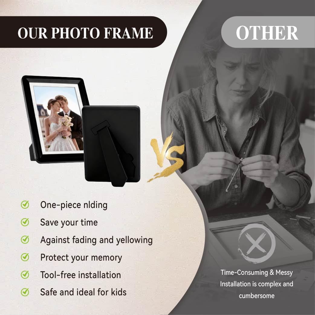 Black 5x7 Picture Frame with Acrylic Front 2 Pack, ABS Frame for 5x7 or 4x7 Photos, Shatterproof UV-Resistant Tabletop Photo Frame, Vertical/Horizontal Display for Home Décor