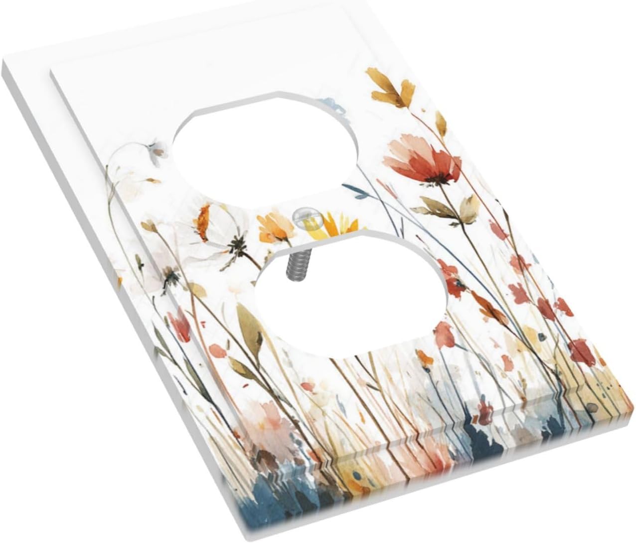 Watercolor Wildflower Colorful Floral Plant Outlet Covers 1 Gang Duplex Light Switch Cover Decorative Switch Plates Electrical Receptacle Faceplate Wall Plate for Bed Room Living Room Decor