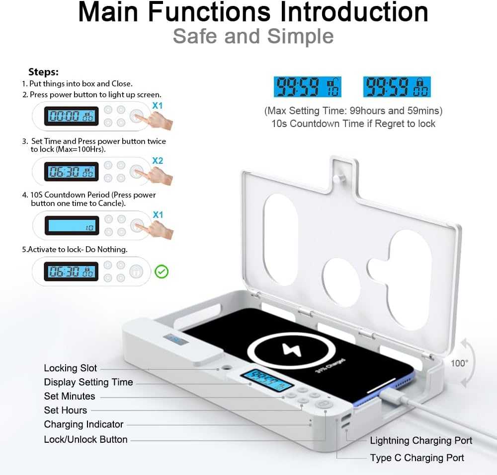 ySky Portable Phone Lock Box with Timer for iPhone and Android Phones, Self-Control Timed Phone Jail Locker to Help Kids,Students, Adults Focus Back, Unplug from Phones Boost Your Mental Wellness