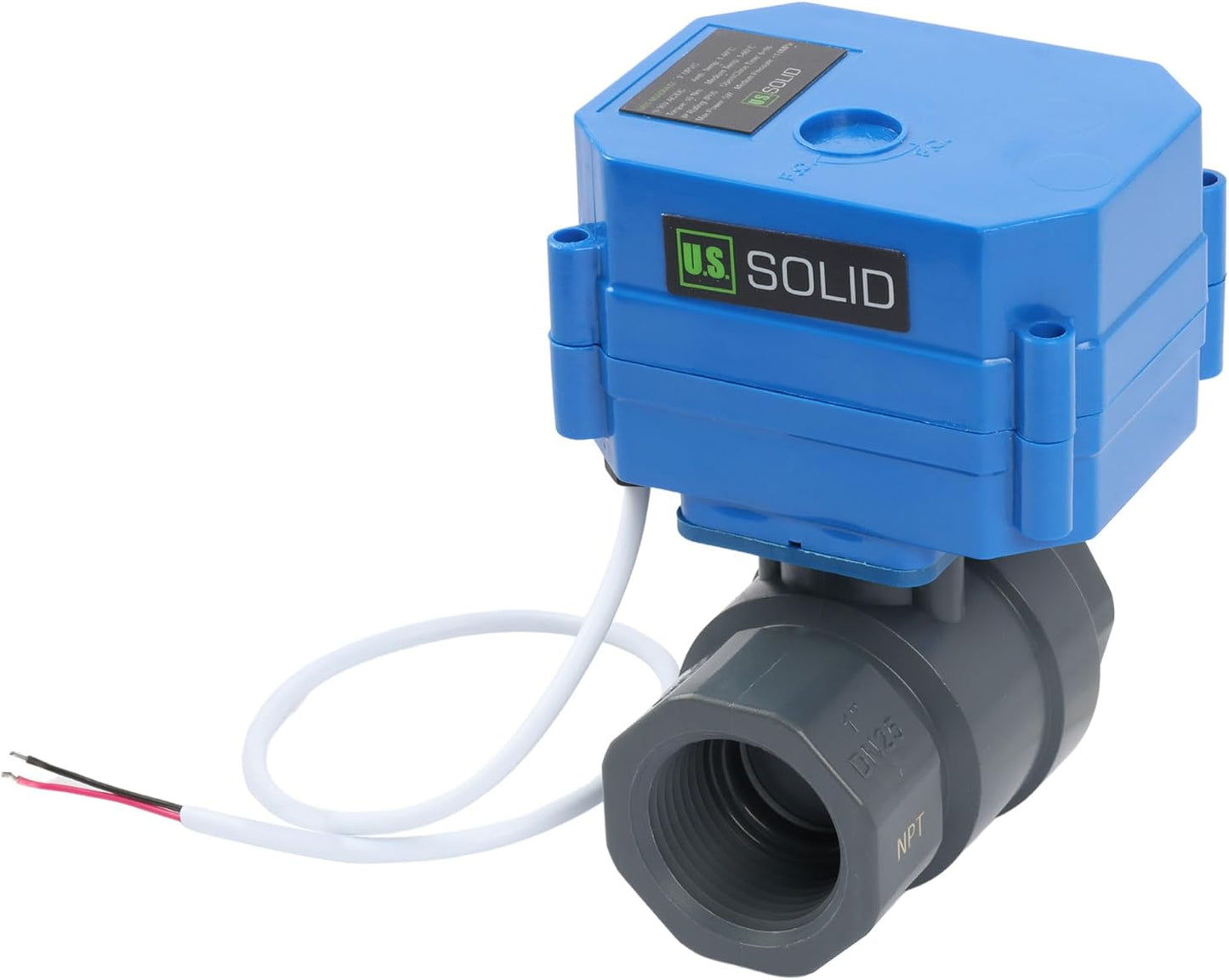 U.S. Solid 1"UPVC Motorized Ball Valve - Plastic Electrical Ball Valve with Full Port, 2 Wire Auto Return, 9-24V AC/DC, Normally Closed