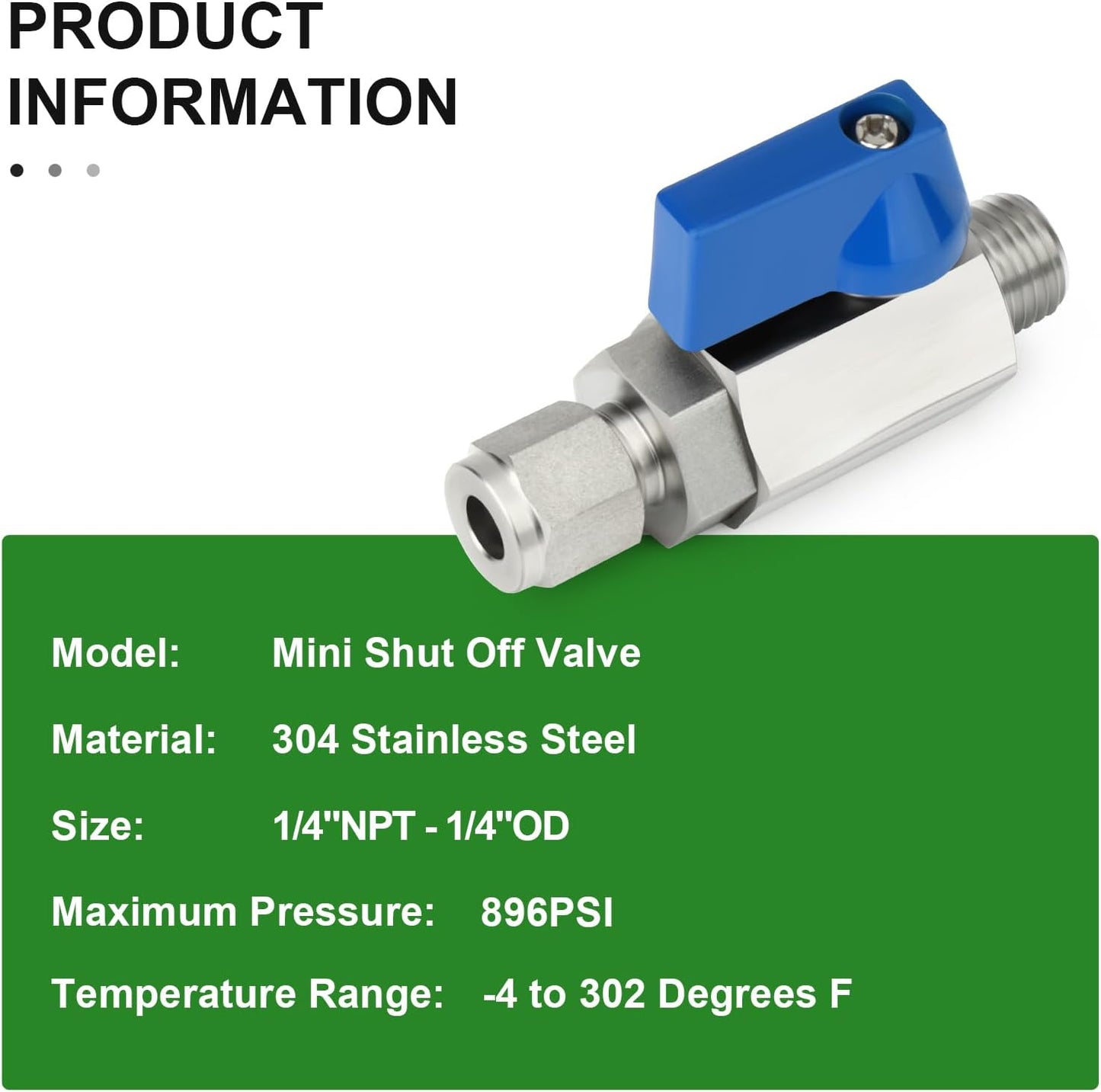 TAISHER 2PCS 304 Stainless Steel Compression Mini Ball Valve Shut Off Switch, 1/4" Tube OD x 1/4" NPT Male