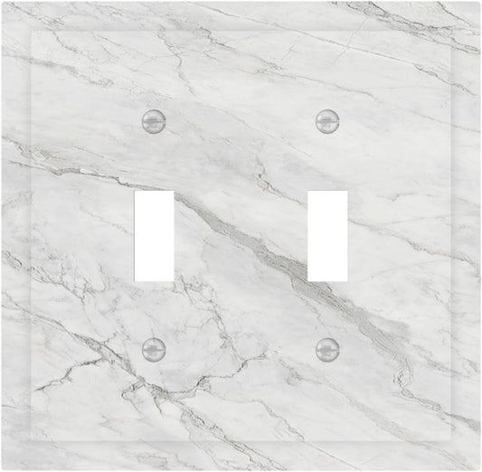 Decorative Switch Plates Marble Granite White And Grey 2 Gang Double Toggle Wall Plate Outlet Light Switch Cover Electrical Faceplate for Home Bedroom Decor