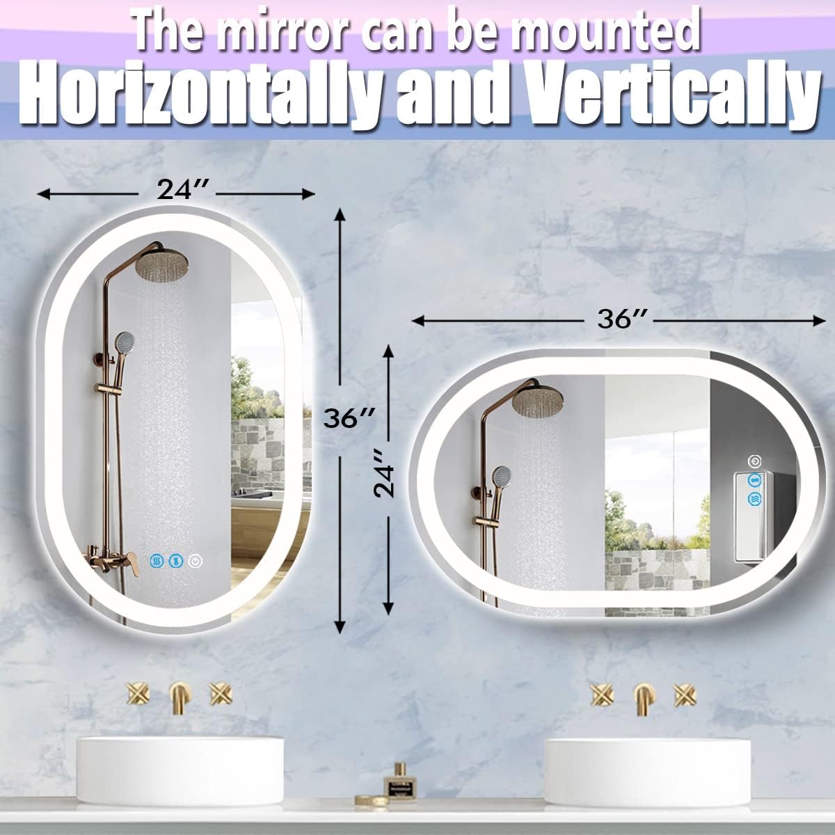 36 x 24 Inch Oval LED Bathroom Mirror with Front Lights Smart Memory 3 Color Adjustable Brightness Anti-Fog 36 Inch Oval Lighted Vanity Mirror for Bathroom Wall Horizontal/Vertical Mounted