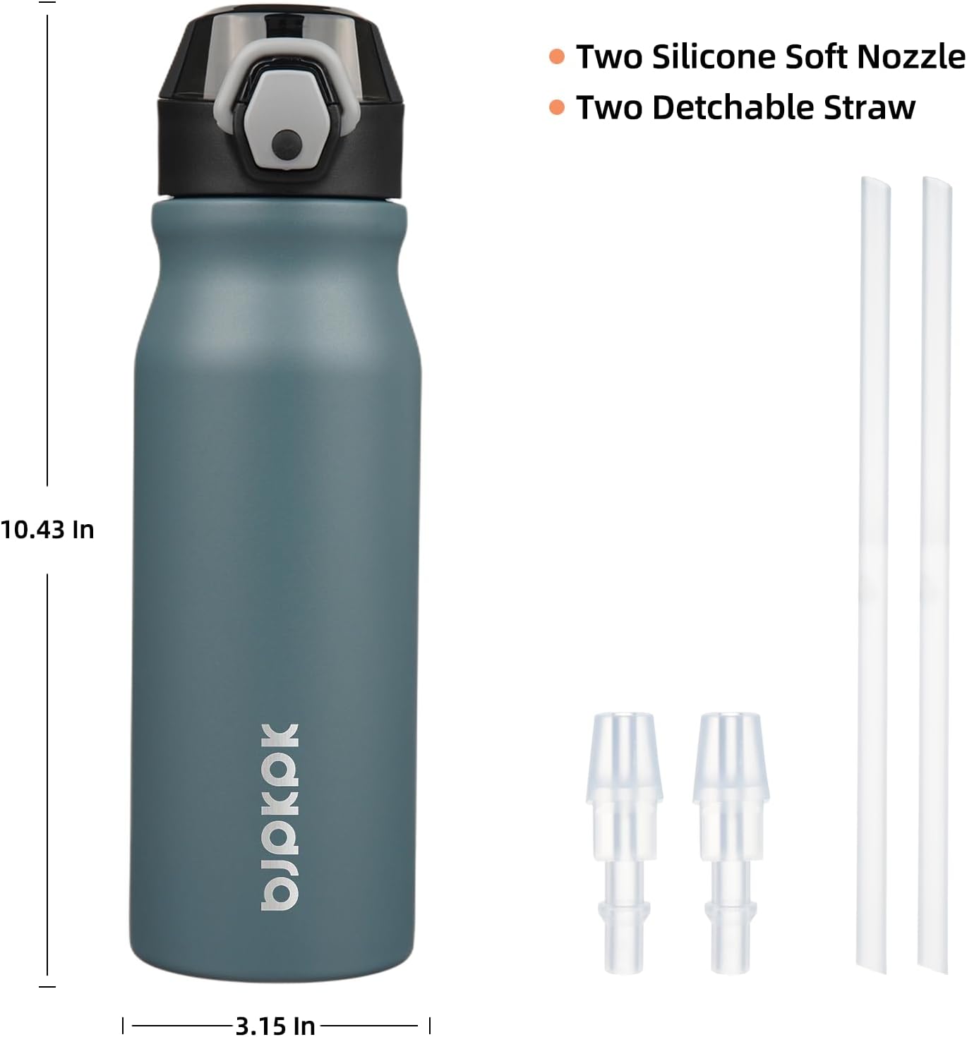 BJPKPK 25oz Insulated Water Bottle with Straw Stainless Steel Double Wall Water Bottles BPA Free Leak Proof Thermal Flask with Lockable Flip Lid,Dark Grey