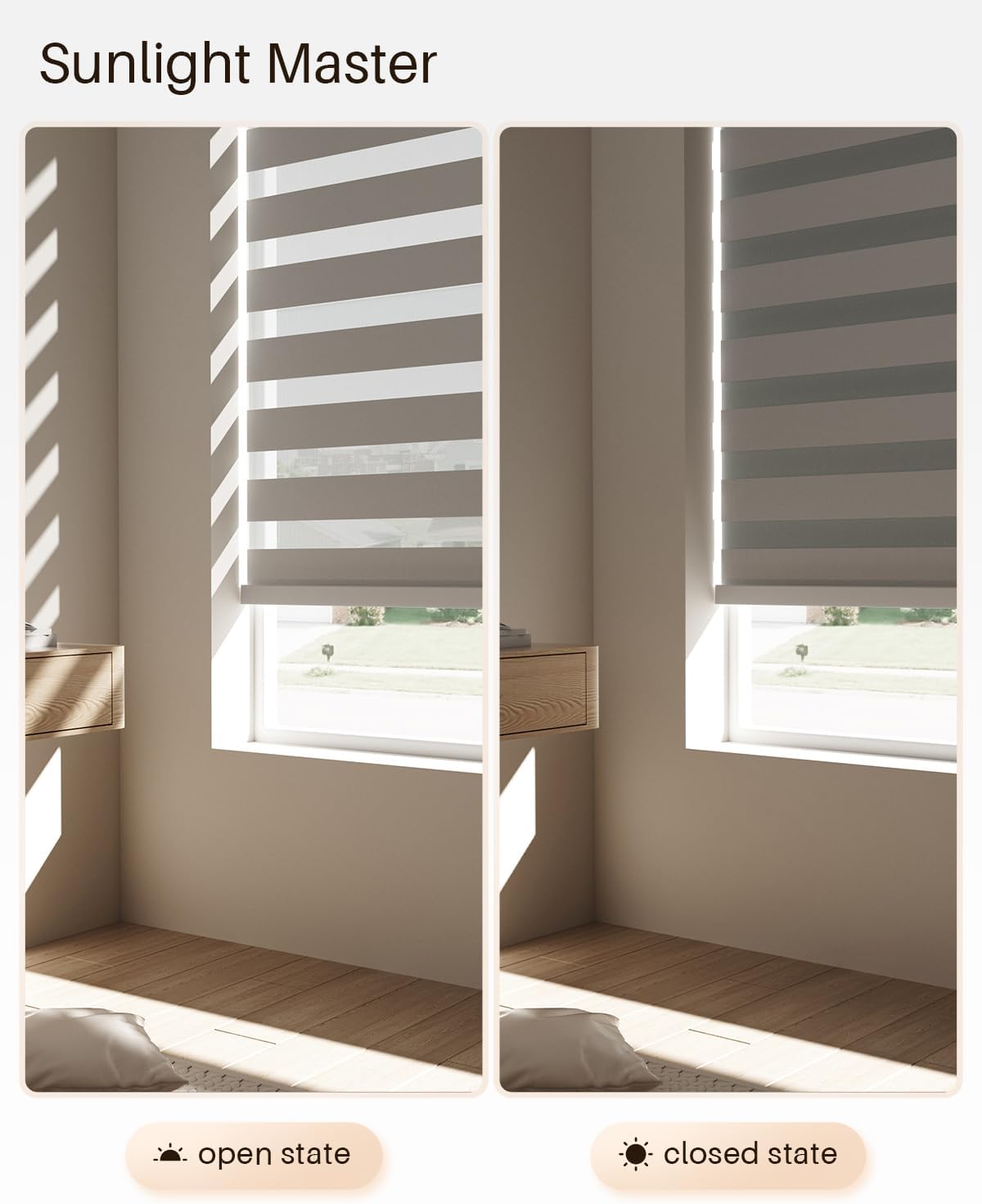 Smart Zebra Blinds for Windows, Alexa Motorized Blinds with Remote Control, Automatic Electric Power Zebra Shades for Indoor Windows (33" W x 72" H,Gray)