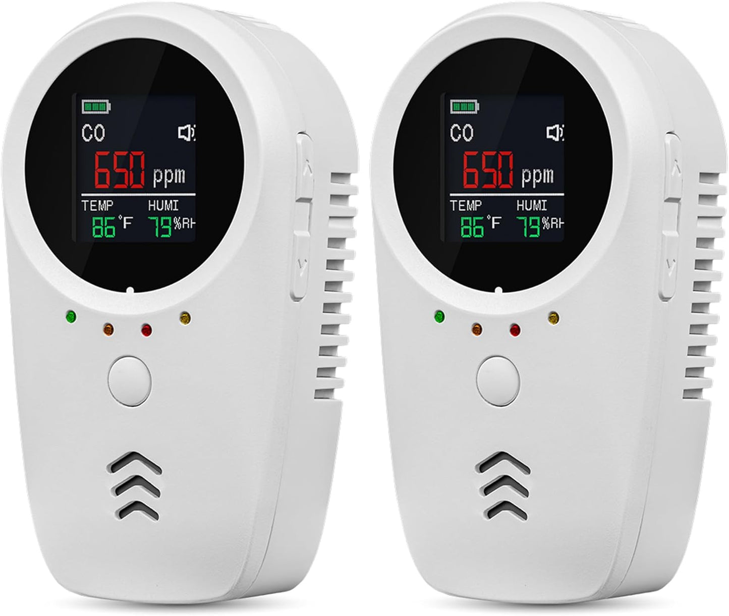2PCS 5-in-1 Rechargeable Carbon Monoxide & Natural Gas Detectors with Temperature/Humidity LCD Display & 2000mAh Lithium-ion Battery, Portable Plug in Co Detector for Home Travel RV Essentials