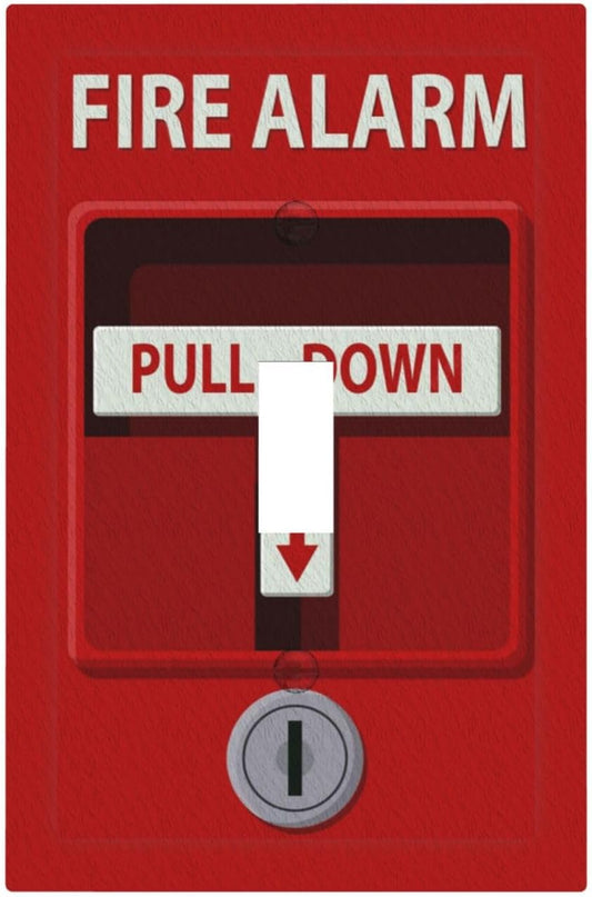 Decorative Light Switch Plate Covers Red Fire Alarm Novelty 1 Gang Wall Plate Single Toggle Switch Cover Plate Jumbo Electrical Switchplate Receptacle Faceplate for Bedroom Office Decor