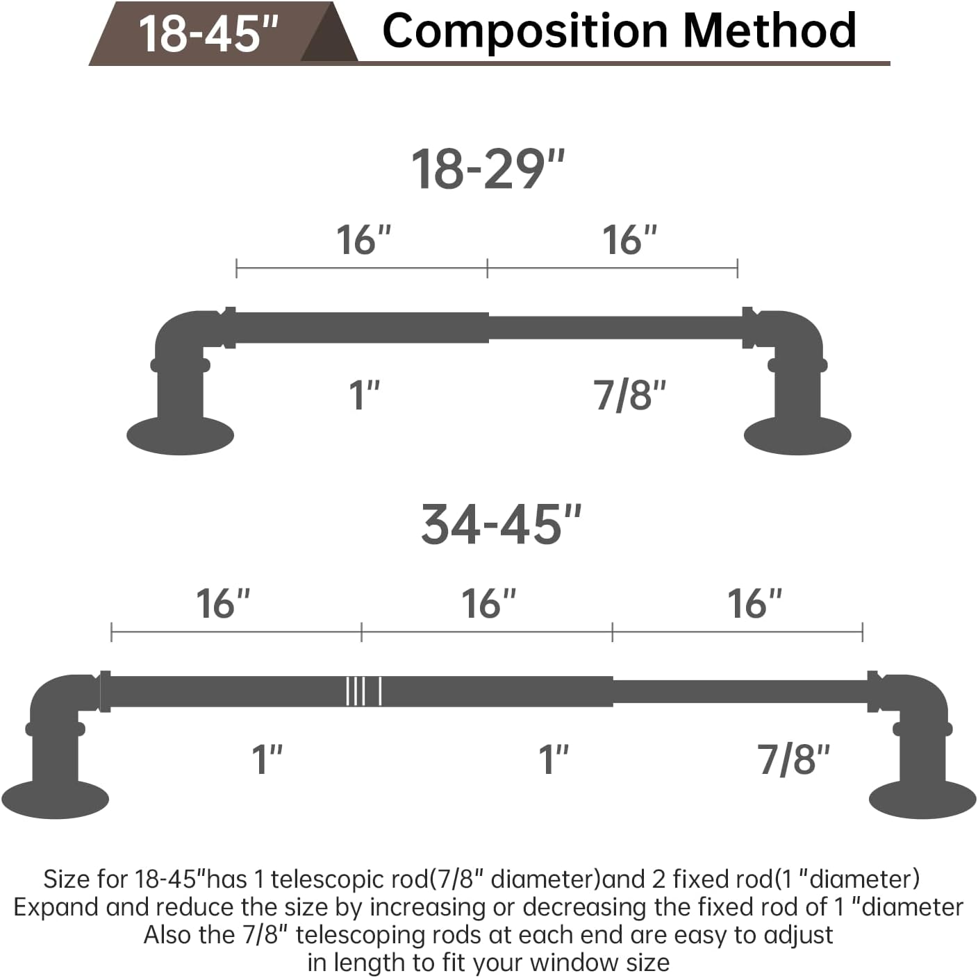 Gold Curtain Rods 18 to 45 in,Wraparound Curtain Rods,Adjustable Length,1 in Diameter Pipe,Wall or Ceiling Mounted,for Bedroom and Living Room (Gold 18” to 45”)