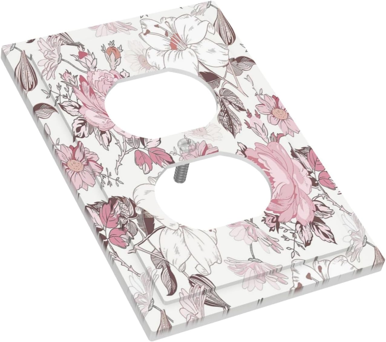 Outlet Covers Modern Watercolor Flower Pink White Wildflower 1 Gang Duplex Electrical Receptacle Faceplate Light Switch Cover Wall Plate Decorative Switch Plates for Bedroom Home Decor