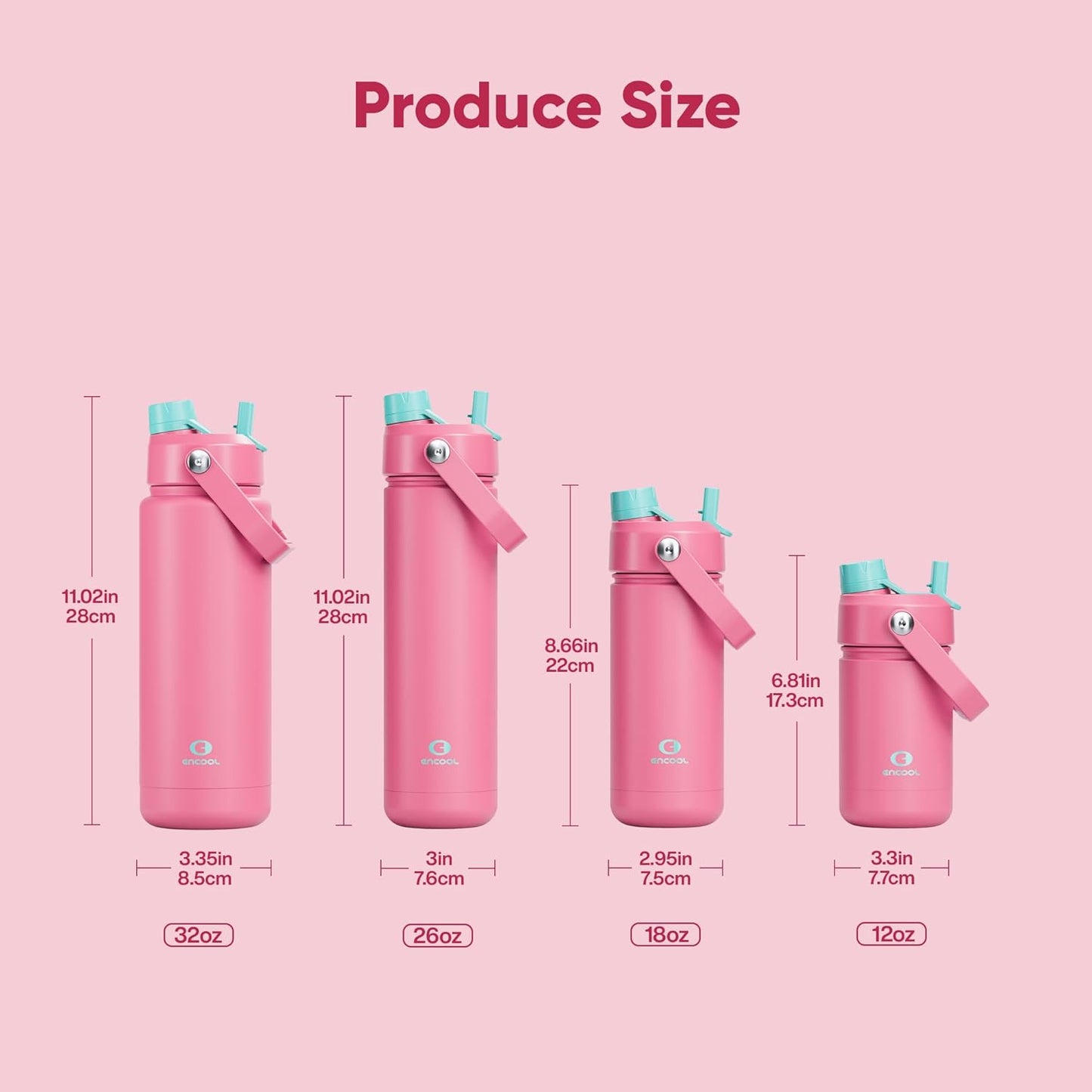 ENCOOL Insulated Water Bottle with Straw Stainless Steel Water Bottle, Leak-Proof, BPA-Free, Double Wall Vacuum Keeps Cold for 24 Hours for Sports, Travel, School (26 oz, Tulip)
