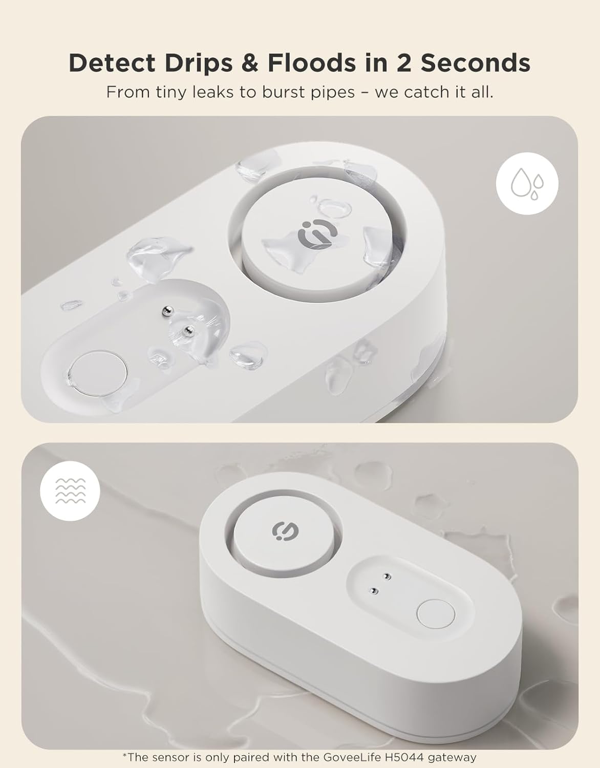 GoveeLife Water Leak Detector 3 Pack with 105dB Adjustable Alarm, Water Alarm with Dual Sets Sensor Probes Leaks and Floods. Suit for Home, Basement, and Kitchen(Cannot Connect to Wi-Fi Directly)