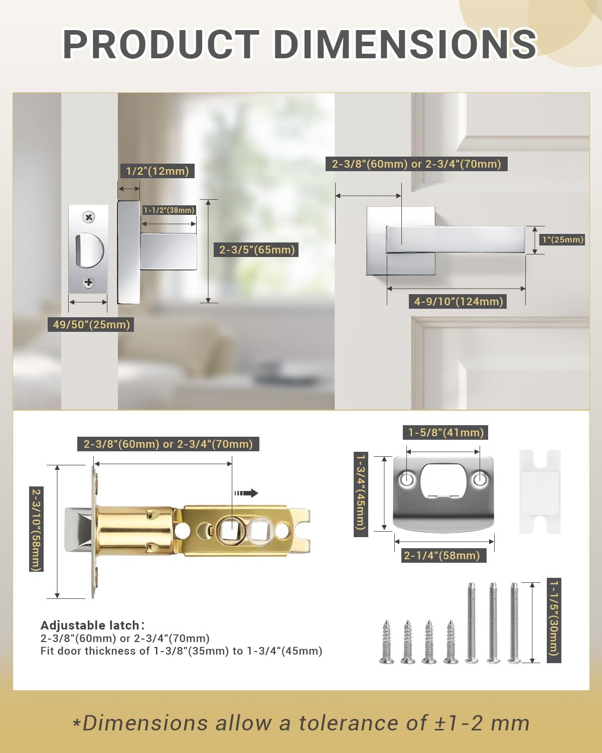 KNOBWELL 10 Pack Polished Chrome Door Handles Interior Modern Square Door Knob for Closet Hallway Pantry