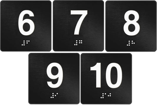 Exam Room Sign with Braille and Tactile 4" x 4" Identification Signs Numbers for Exam Rooms Offices Educational Institution Directional Assistance Test Center (Black/white,Numbers 6-10)