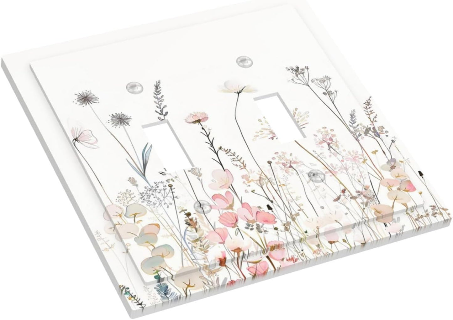 Floral Watercolor Wildflower Dandelion Plant Decorative Switch Plates 2 Gang Double Toggle Outlet Light Switch Cover Wall Plate Electrical Faceplate for Farmhouse Bed Room Decor
