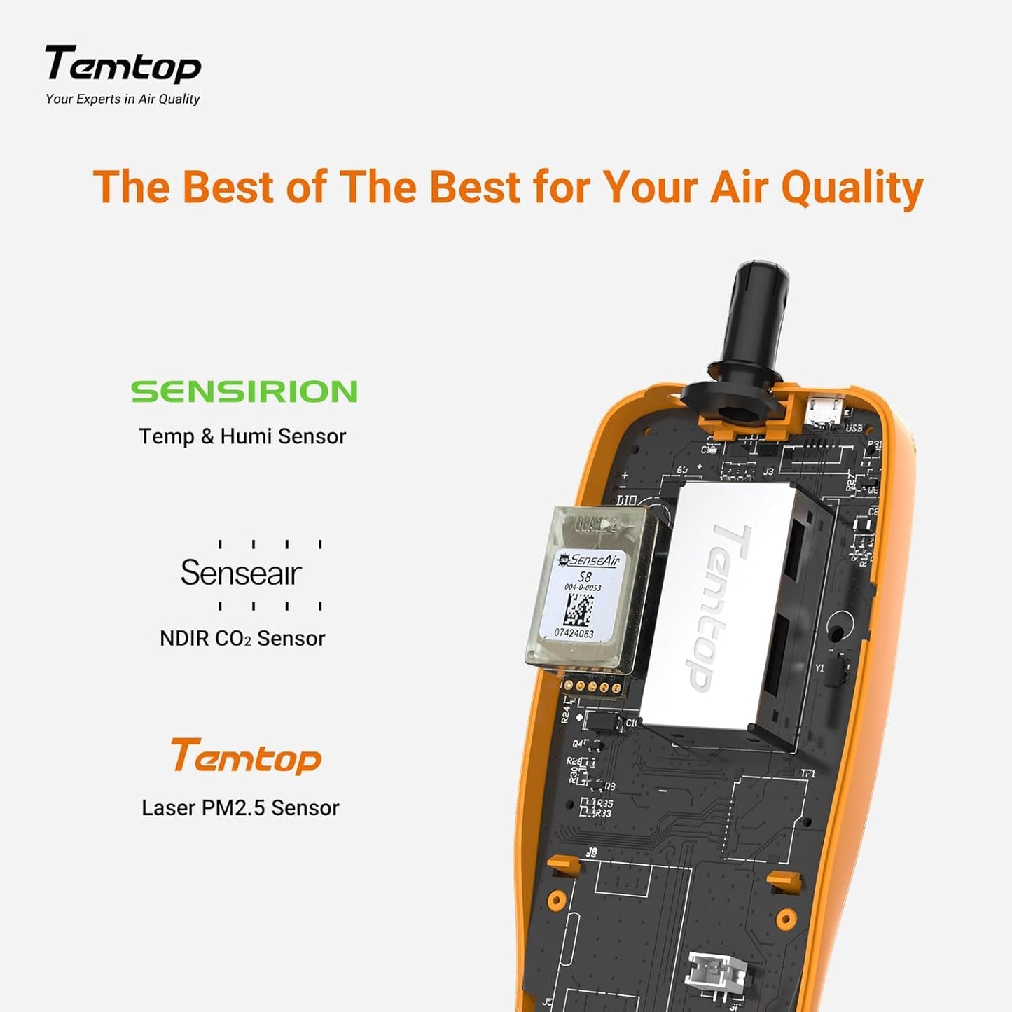 Temtop Advanced Air Quality Monitor for CO2, PM2.5, PM10, with Audio Alarm, Temp & Humidity Insights, Plus Data Export for in-Depth Analysis, M2000C 2ND