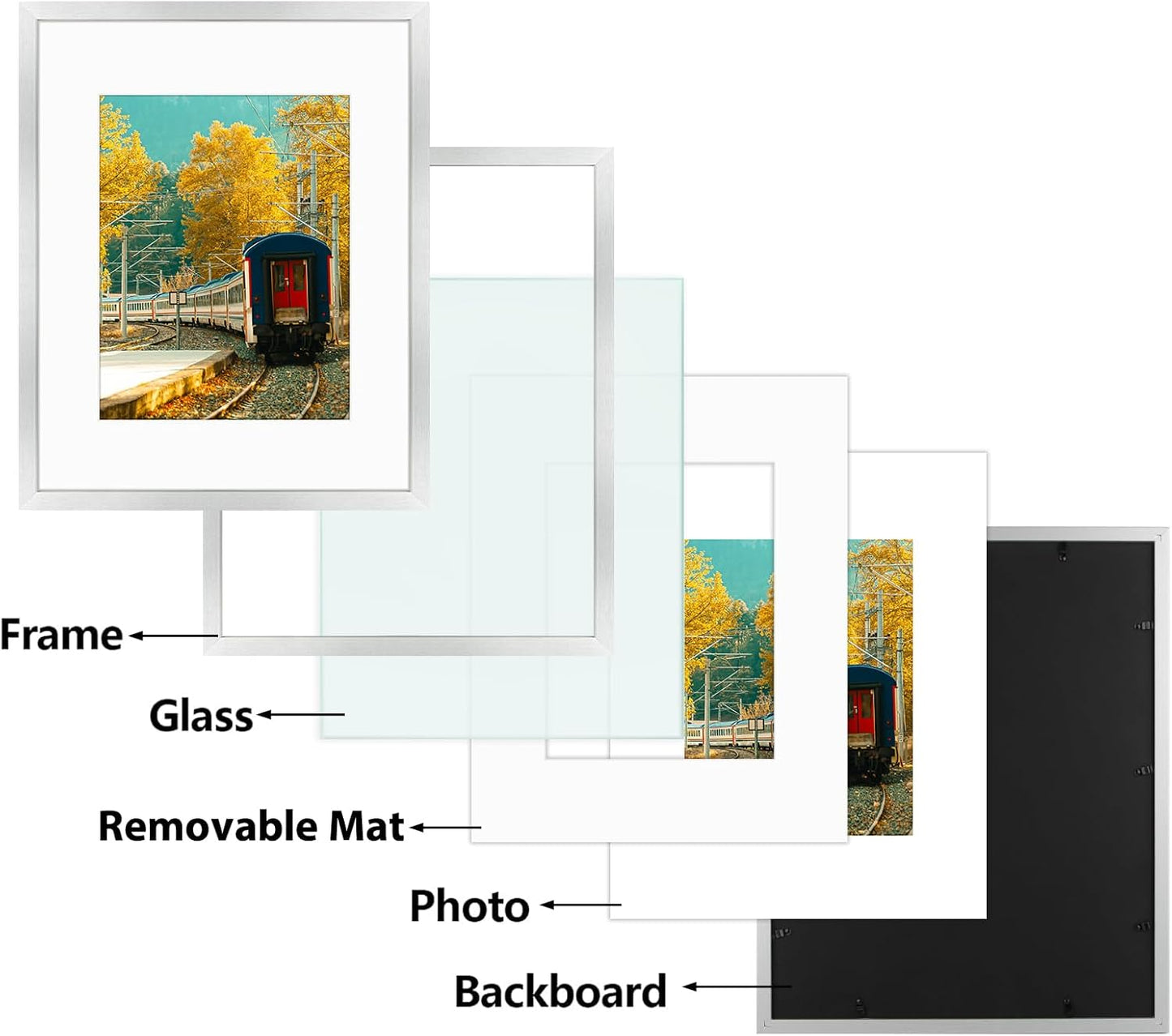 Golden State Art, 16x20 Picture Frame with Mat for 11x14 - High Definition Glass Wall Mounting Horizontal Vertical Display (Silver, 2 Pack)