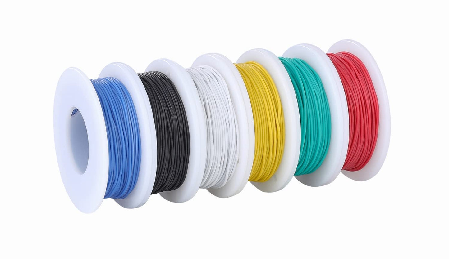 TUOFENG 30 awg Wire Solid Core Hookup Wires-6 Different Colored Jumper Wire 100ft or 30m Each, 30 Gauge Tinned Copper Wire PVC (OD: 0.60mm) Hook up Wires Kit