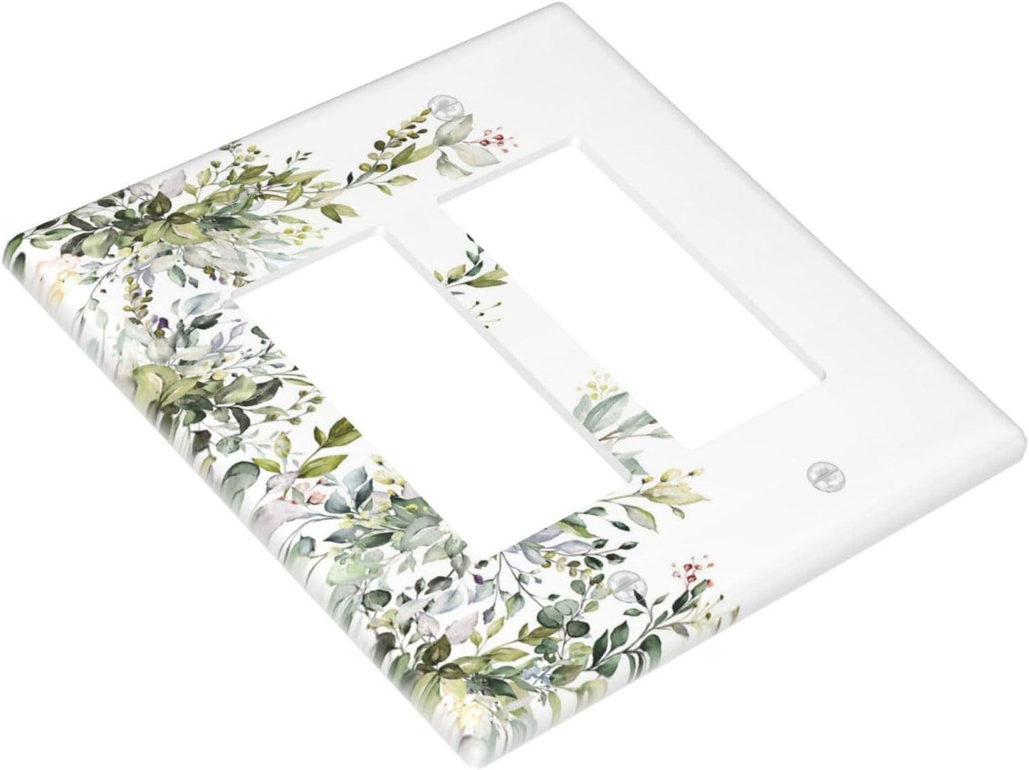 Decorative Outlet Covers Rustic Eucalyptus Leaves Green Leaf 2 Gang Light Switch Cover Plate Double Rocker Wall Plate Switch Plate Covers Faceplate for Bedroom Home Decor （2 Pack）