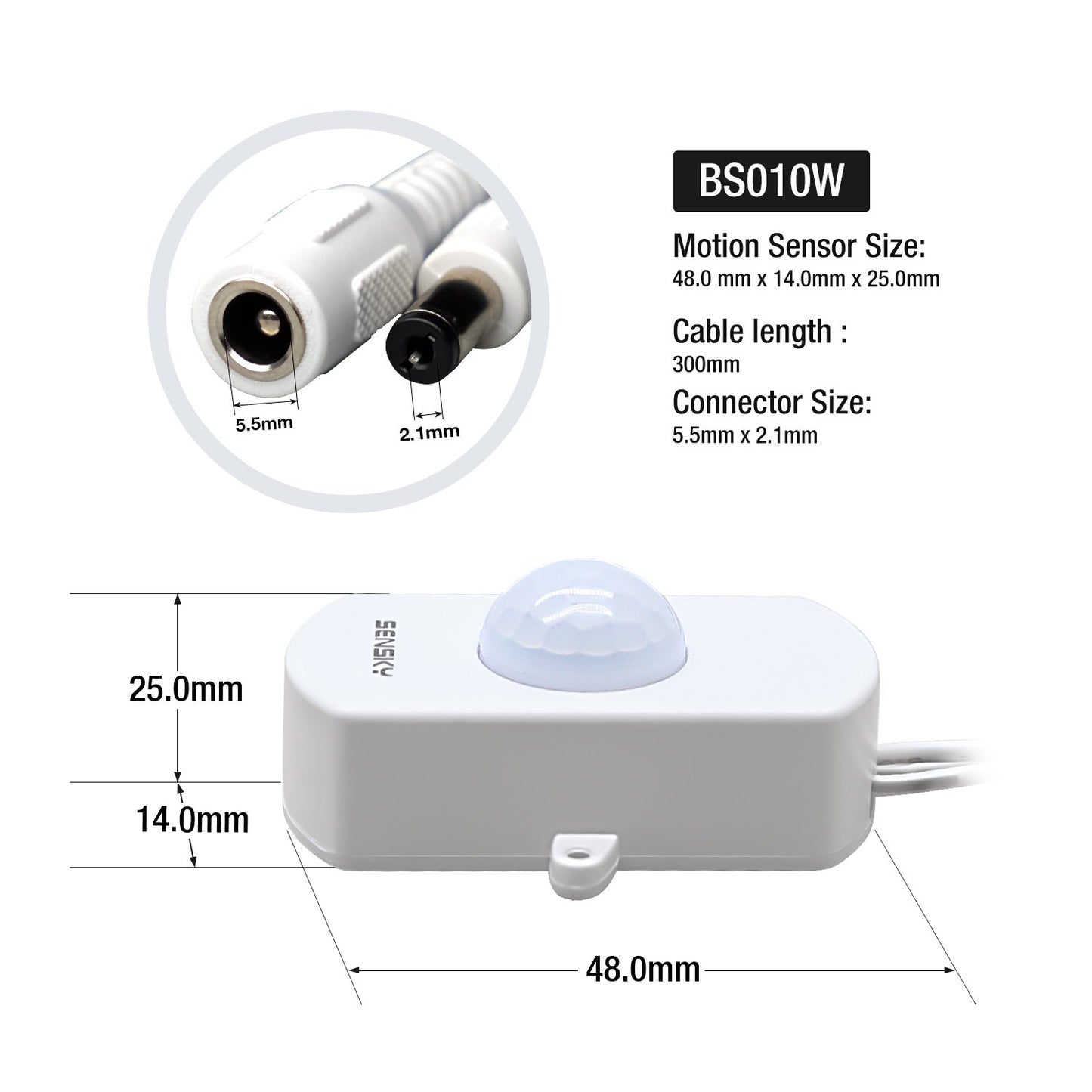 Sensky BS010W DC 12v to 30v PIR Motion Activated Sensor Switch DIY LED Lighting (Delay Time, Sensor Distance Adjustable)