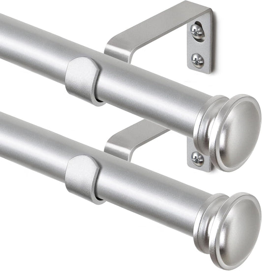 TONIAL 2 Pack Curtain Rods 32 to 58 Inch, Telescoping Splicing 3/4 Inch Single Rods for Windows Decorative Drapery Rod with Small Finial, Silver
