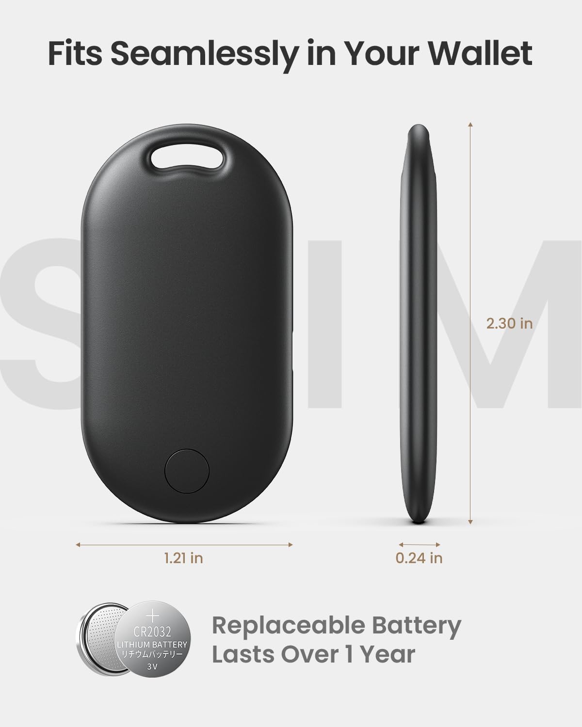 Slim Air Tracker Tags Compatible with Apple Find My (iOS Only) [Apple MFi Certified] Smart Tag with Replaceable Battery Bluetooth Tag Item Finder for Keys, Wallet, Luggage, Bags (Rich Black)