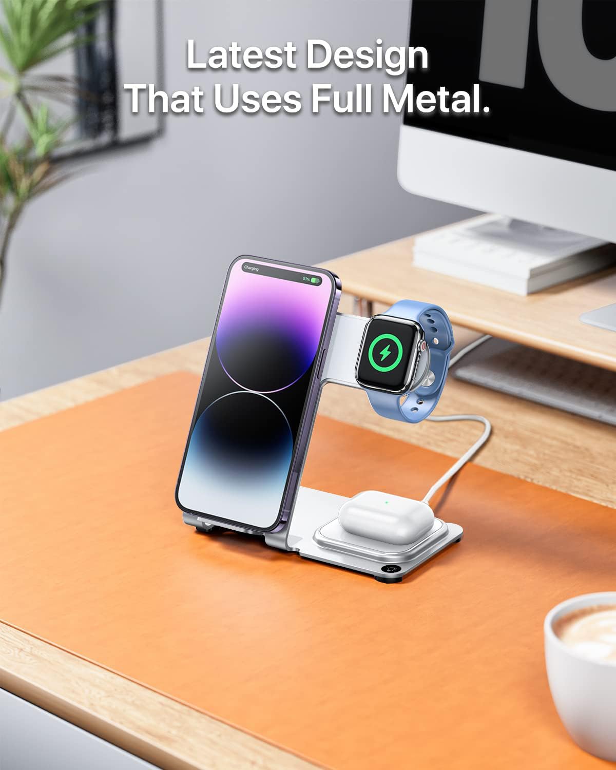Intoval Metal Charging Station for iPhone 17/16/15/14/13/12/11/XS/XR/XS, 3 in 1 Wireless Charger for Apple Watch 11/Ultra 3/SE/10/9/8/7/6/5/4/3/2, for AirPods 4/Pro/Pro 2/3 (Y9,Silver)