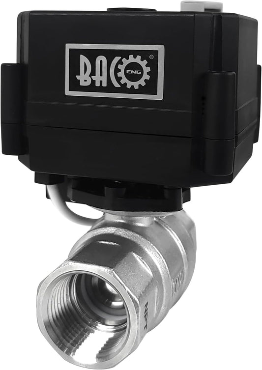 BACOENG Motorized Ball Valve, 2 Wire Auto Return 3/4" Stainless Steel Electrical Ball Valve with Full Port, AC/DC9-24V Manually Closable (Normally Closed), Black