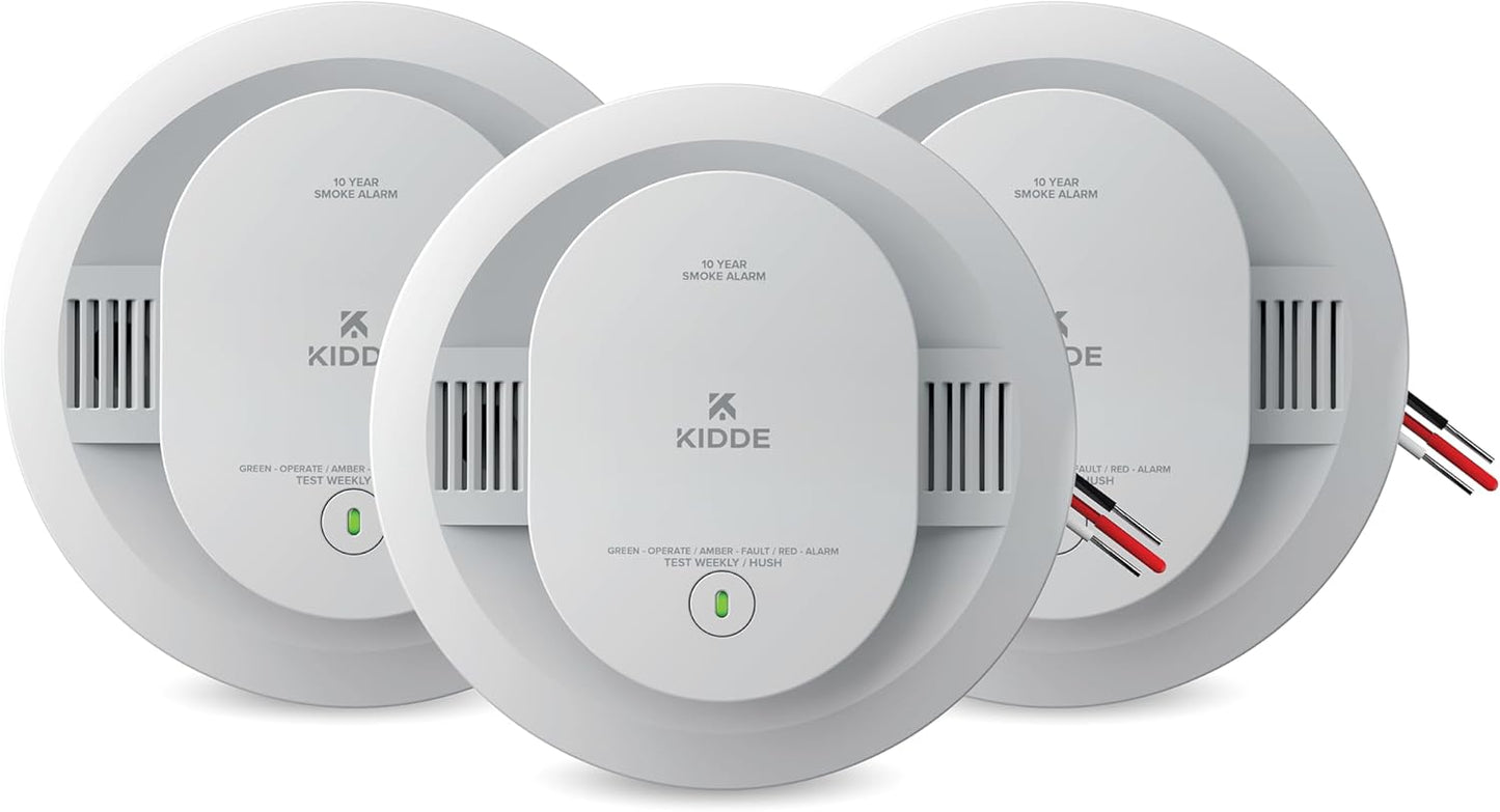 Kidde Hardwired Smoke Detector for Home, 10-Year Battery Backup, Interconnectable, LED Notification, 3-Pack