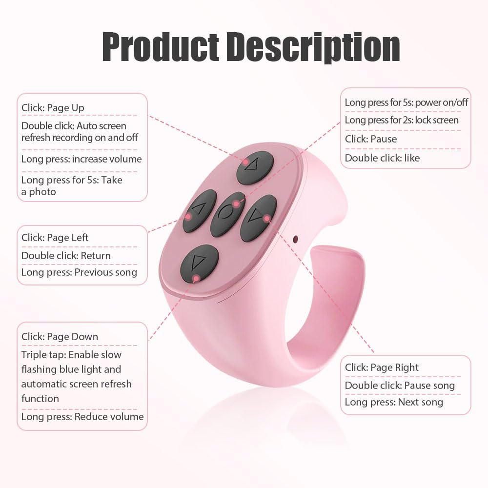Fingertip Wireless Bluetooth Remote Control, 2026 New Bluetooth Ring Scroller Video Scrolling Ring Remote Control Page Turner (Black)