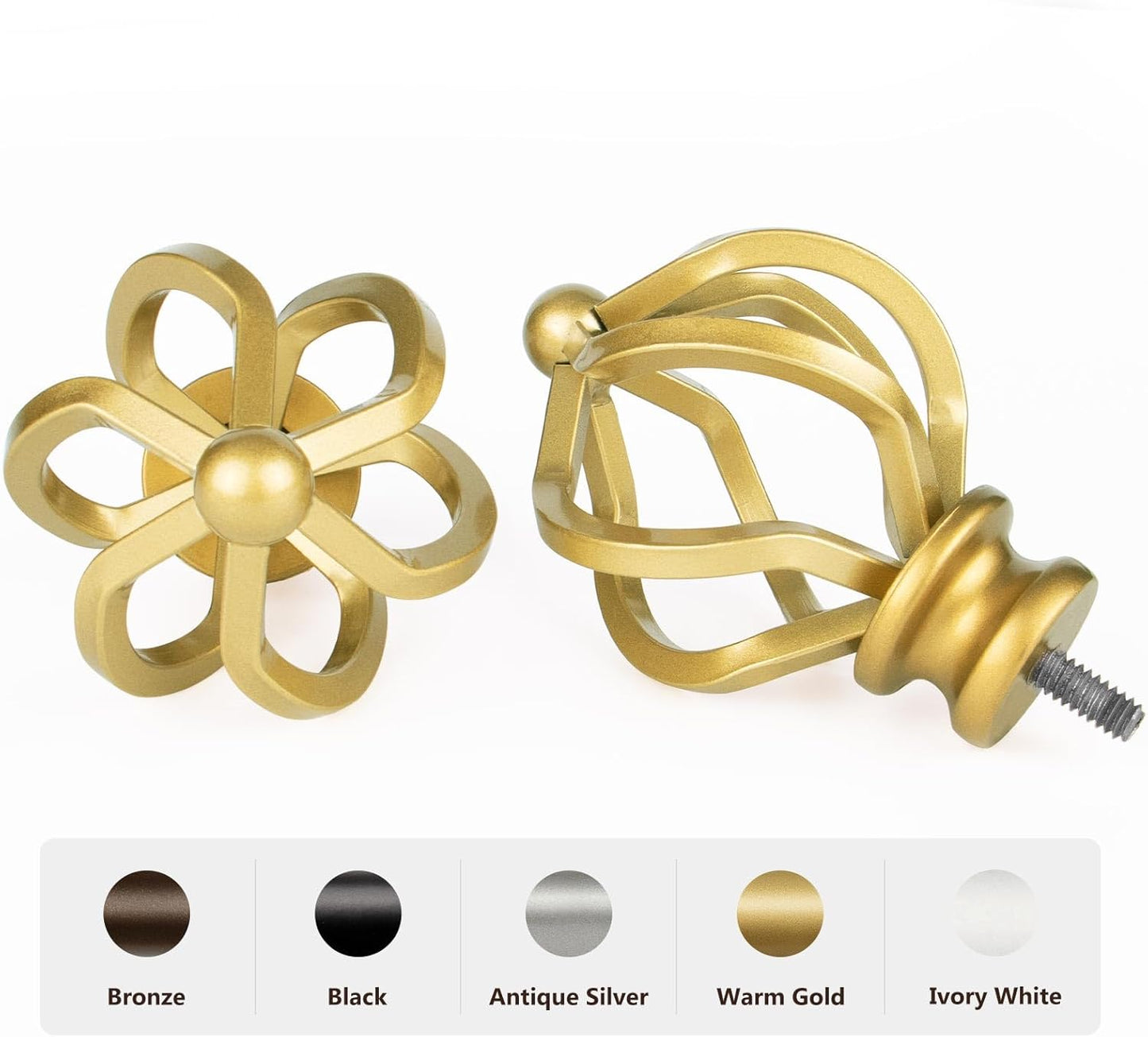 KAMANINA Gold Curtain Rods for Windows 48 to 84 Inch, Adjustable Single Curtain Rod 32 to 86 Inch(2.6-7.1ft), 3/4 Inch Splicing Drapery Rods with Twisted Cage Finial