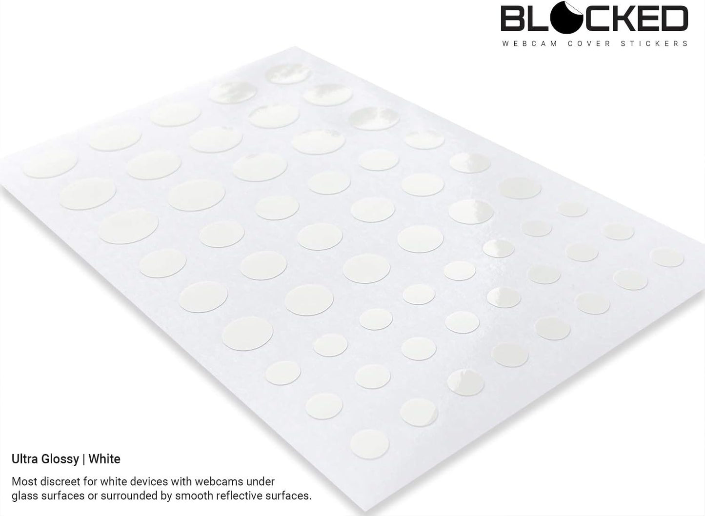 BLOCKED Stackable Webcam/Camera Vinyl Covers | 57 Low-Tack Restickable Webcam Sticker | Multiple Sizes | White 57-Pack (Ultra Glossy)