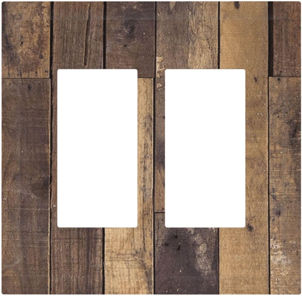 Cool Brown Wood Style Vintage Rustic Print Decorative Outlet Covers 2 Gang Double GFCI Rocker Electrical Wall Panels Light Switch Cover Plate for Farmhouse Home Decor