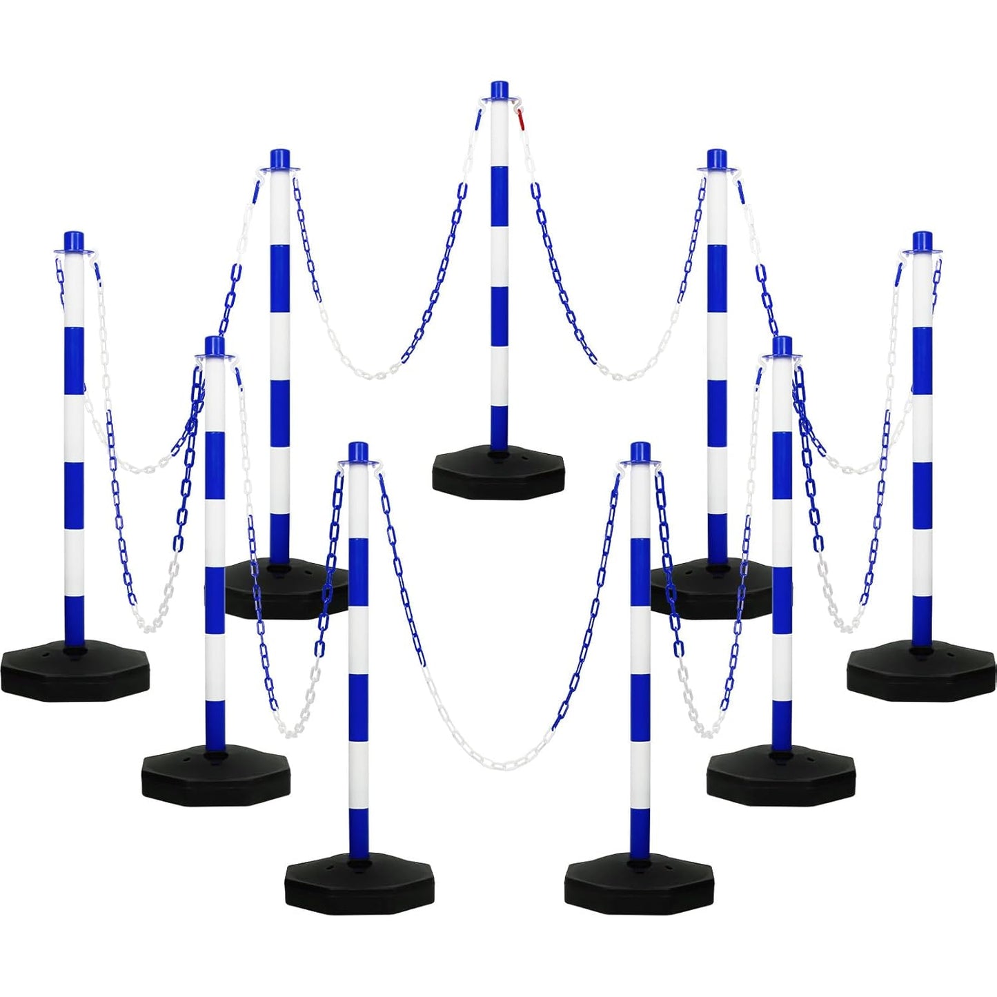 Amylove 9 Packs Traffic Delineator Post Cone with Base, Traffic Cones Safety Cones Caution Cones Plastic Stanchion Chain Safety Barriers with 6.6 Feet Link Chain and S Hooks for Parking Lot (Blue)