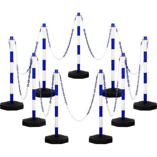 Amylove 9 Packs Traffic Delineator Post Cone with Base, Traffic Cones Safety Cones Caution Cones Plastic Stanchion Chain Safety Barriers with 6.6 Feet Link Chain and S Hooks for Parking Lot (Blue)