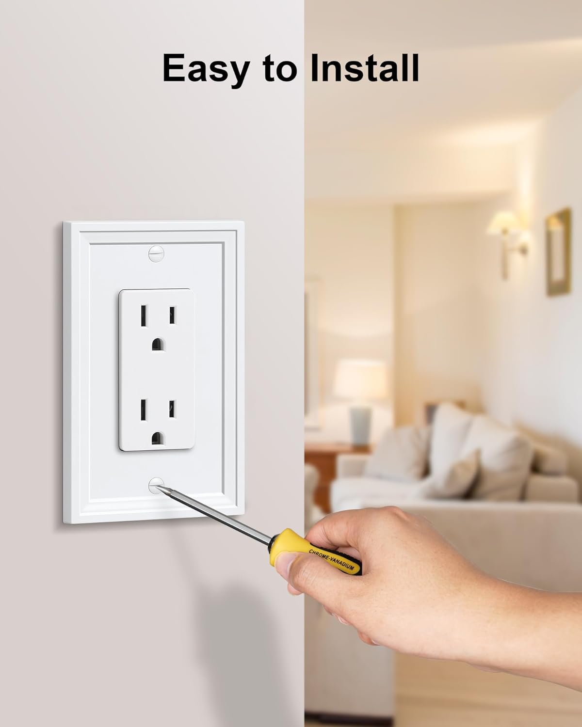 6-Pack Decorator Outlet Cover Plate, White Decorative Switch Plates and Outlet Covers, Natural Bamboo Fiber Wall Plates for Electrical Outlets, Receptacle, GFCI Outlet, Dimmer Switch