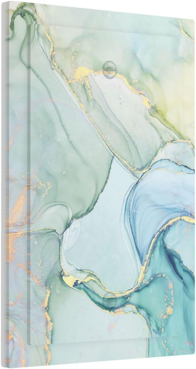 Light Switch Cover Plate Teal Gold Marbling Turquoise 1 Gang No Device Blank Electrical Wall Plates Faceplate Decorative Switch Plate for Bathroom living Room Decor