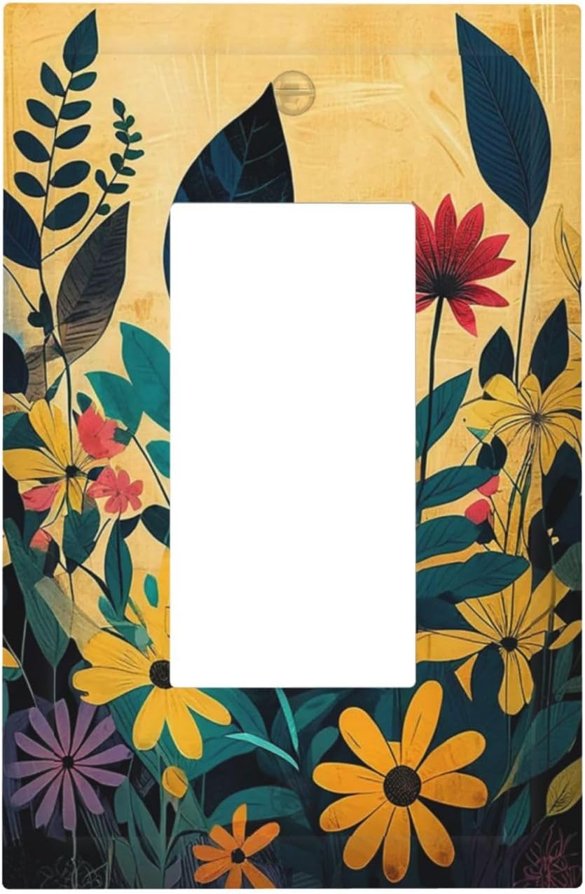 Outlet Covers Abstract Minimalist Floral Botanical Boho Flower 1 Gang Wall Plates Single Rocker Light Switch Covers Decorative Switch Plates Electrical GFCI Panel Covers for Home Office Decor 5 X 3 IN