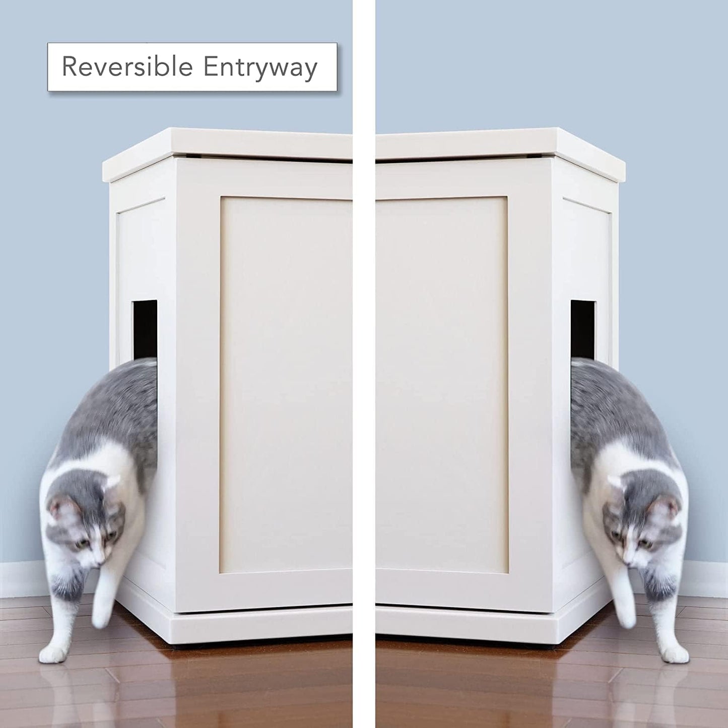 THE REFINED FELINE Cat Litter Box Enclosure Cabinet, Cottage, White, Tulip Feet, XLarge, Hidden Litter Cat Furniture with Drawer