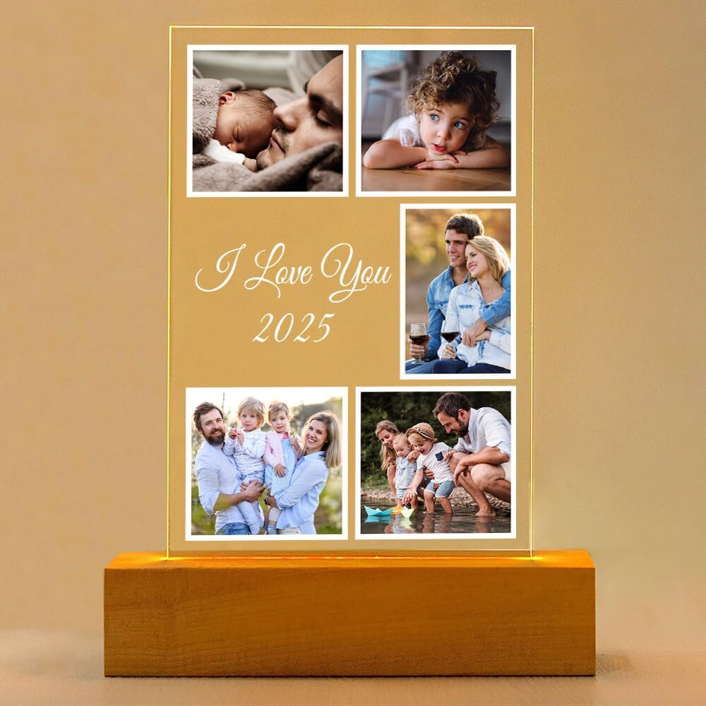 Custom Picture Frame with Photo, Customized Picture Frames with Night Light, Personalized Photo Frames, Personalized Valentines Day Gifts for Women Men Her Him Kid Baby Family Friend
