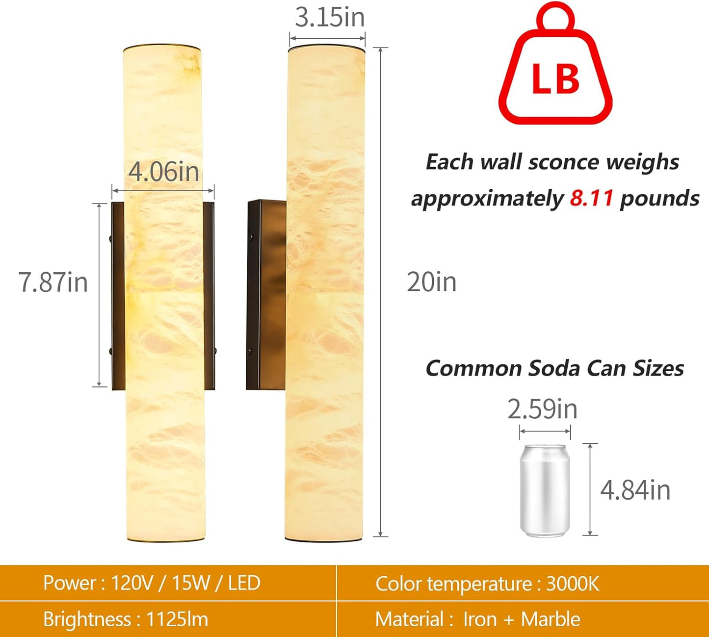LMQNINE Natural Alabaster Wall Sconces Spanish Marble Wall Light Cylinder Modern Black LED Sconce for Living Room Bedroom Bathroom Stairs（S-1Pack）